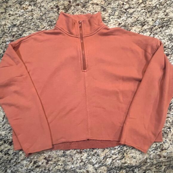 Aerie Women Small Sweatshirt 1/4 Zip Cropped Raw Edge Long Sleeve Burnt Orange - Picture 2 of 6